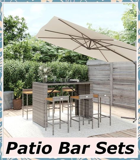 CHARMMA 7 Piece Patio Bar Set Gray Poly Rattan& Solid Wood Acacia-1139 Exterior Bar, Bar Height Chairs, Bar Table And Stools, Outdoor Bar Sets, Trendy Bar, Outdoor Tables And Chairs, Patio Bar Set, Garden Bar, Pub Table