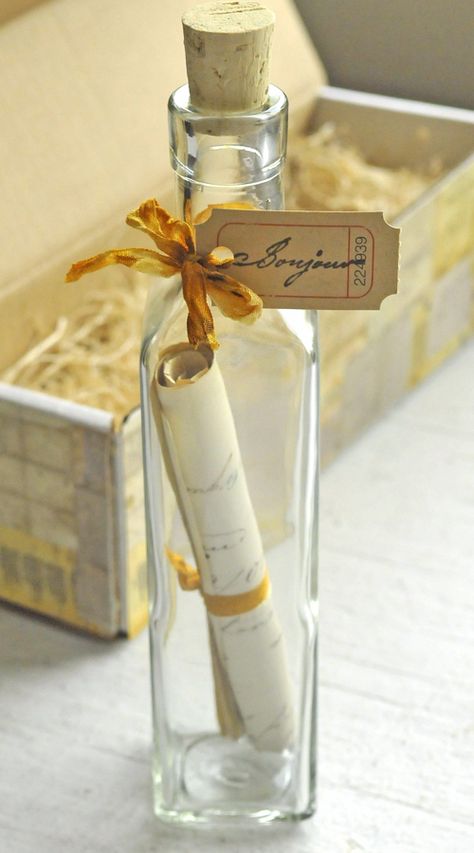 messageinabottle1 10 Inspiring Designs for Your Next Direct Mail Campaign #advertising Direct Mail, Message In A Bottle, Bottle Gift, Patterned Paper, Decoration Table, Glass Bottle, Craft Stores, The Studio, Graduation Gifts