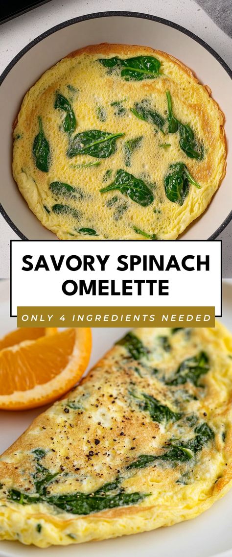 Image for Savory Spinach Omelette Spinach Egg Scramble, Spinach Egg Omelette Recipe, Spinach And Mushroom Omelette, Spinach Omelette Recipe Breakfast, Spinach And Feta Omelette, Egg With Spinach Breakfast, Omlet Recipes Easy, Healthy Omlet Recipes, Healthy Omelette Recipe