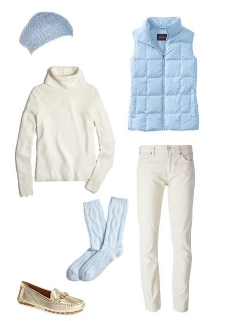 outfit with a light blue down vest, cream turtleneck and cream corduroy pants Blue Vest Outfit, Dress For The Weather, Light Blue Vest, Light Blue Turtleneck, Styled Outfits, Light Blue Pants, The Vivienne Files, Vivienne Files, Vest Outfit