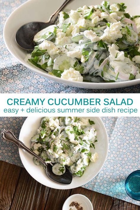 Cucumber Goat Cheese Salad, Goat Cheese Cucumber, Cucmber Salad, Low Carb Coleslaw, Cucumber Goat Cheese, Summer Side Dishes Recipes, Cucumber Salad Recipe, Feta Cheese Salad, Creamy Cucumber Salad