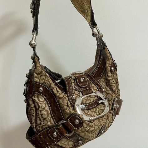 Vintage Guess bag from the 2000s in brown color;... - Depop 2000s Bags, Y2k Bags, Bio Ig, Guess Bag, Gray Handbags, Over The Shoulder Bags, The 2000s, Guess Handbags, Guess Bags