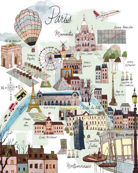 Paris Map by Josie Portillo, via Flickr Paris Illustration, Illustrated Maps, Paris Map, Paris Trip, I Love Paris, Paris Love, Paris Photo, Love Paris, Illustrated Map