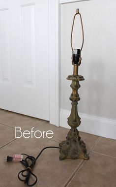 Tall Lamp Makeover, Upcycle Brass Lamps, Repurposing Lamps Base, Upcycled Lamp Base, Lamp To Candle Holder, Upcycled Lamps Ideas, Upcycle Old Lamps, Diy Lamp Makeover Base, Update Lamps Ideas