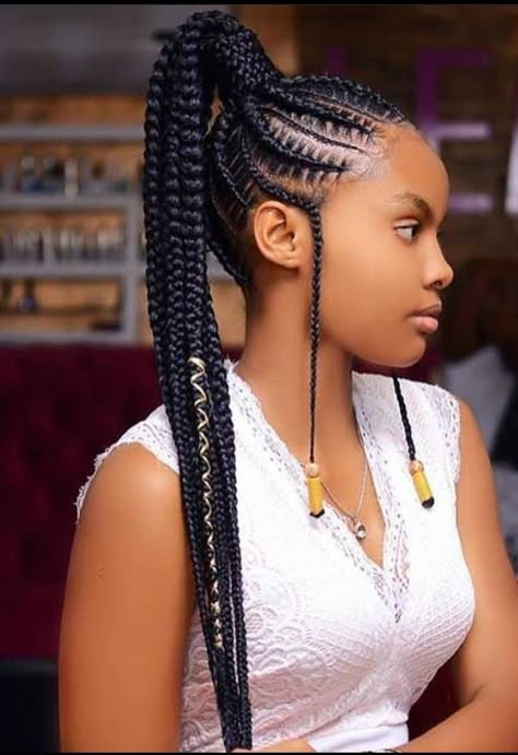 Stitch Lines Braids, Classy Braided Hairstyles, Ponytail Braided Hairstyles, Classy Ponytail, Hair Stylea, Ponytail Braided, Braided Ponytails, Cornrows With Box Braids, Feed In Ponytail