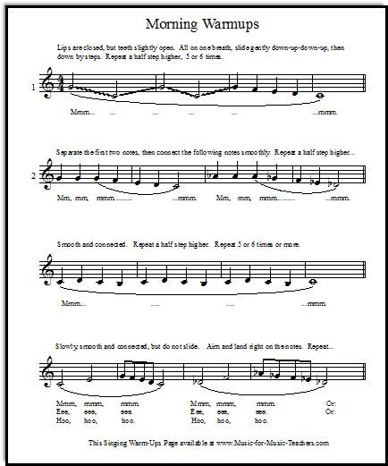 Vocal warm-ups for singers for morning - download and print this FREE sheet of warmups for your vocal students! Choir Warm Ups, Teaching Choir, Christmas Hymns, Elementary Choir, Middle School Choir, Vocal Warmups, Singing Exercises, Voice Lessons, Vocal Training