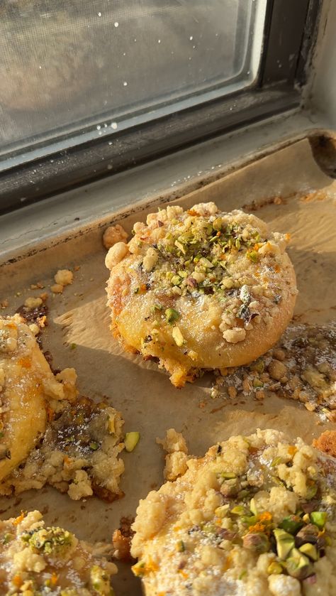 Pistachio Orange pastries on a brown parchment lined baking sheet. Pistachio Paste Desserts, Fall Pastry Recipes, Rustic Pastries, Orange Pastries, Summer Pastries, Pistachio Baking, January Baking, Holiday Pastries, Fall Pastries