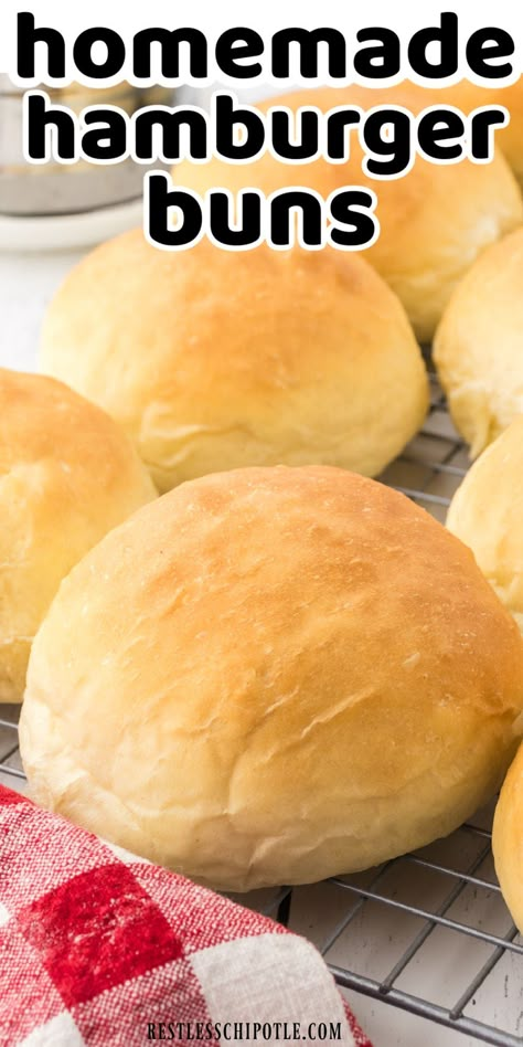 Making this easy homemade hamburger buns recipe doesn't take as long as you might think, (just 1 hour total) and the result is spectacular! They come out so soft and slightly sweet -- just right for all of those grilled burgers you are going to be making this summer. Sandwich Buns Recipe, Hot Cross Buns Recipe Easy, Hamburger Buns Recipe, Buns Recipe Easy, Homemade Burger Buns, Burger Buns Recipe, Hamburger Bun Recipe, Homemade Hamburger Buns, Cross Buns Recipe