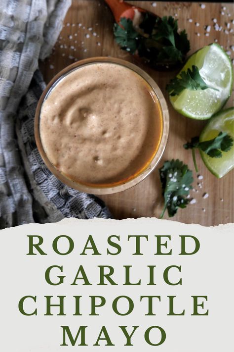 Roasted garlic chipotle mayo is perfect for topping tacos, tostadas, burgers and sandwiches. Chipotle Mayo Recipe, Easy Roasted Garlic, Easy Sauce Recipe, Mayo Recipe, Garlic Mayo, Chipotle Mayo, Chipotle Sauce, Vegetarian Chili, Roasted Garlic