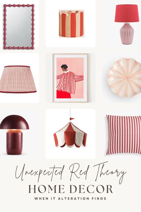 Red home decor accessories Blue And Red Bathroom Ideas, Pops Of Red Decor, Red Theory Interior Design, Pop Of Red Interior Design, Unexpected Red Theory Interior Design, Unexpected Red Theory, Decorating With Red, Red Theory, Red Interior Design