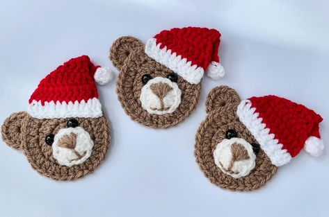 Christmas in July! 🤭These gorgeous Santa bears they are now available in the large size at the moment but more colours and variations are coming very soon. These lovely brown bears are ready to ship from my #etsyshop @babycrochetbyjules #babycrochetbyjules #baby #babycrochet #babyblanket #appliqué #crochetappliques #crochetapplique #crochet #handmadewithlove #crochetdesigner #crochetdesigners #crochetbaby #crochetbabyblanket #babyannoucement #yteddy #crochetteddy #crochetteddybear #christmas ... Christmas Decor Crochet, Crochet Brown, Black Mushroom, Christmas Motifs, Crochet Eyes, Crochet Santa, Embroidery Wedding, Brown Bears, Crochet Christmas Decorations