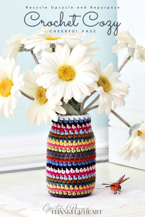 Crochet Vase, Crochet Home Decor Patterns, Crochet Jar Covers, Crochet Home Decor Ideas, Grateful Prayer, Jar Covers, Crochet Stocking, Home Decor Patterns, Crochet Bowl