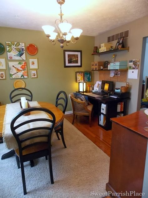 dining room makeover progress Dinning Room Office Combo, Small Home Office Organization, Dining Room Office Combo Ideas, Apartment Office Room, Desk In Dining Room, Office Dining Room Combo, Room And Office Combo Ideas, Multipurpose Dining Room, Dining Room Office Combo