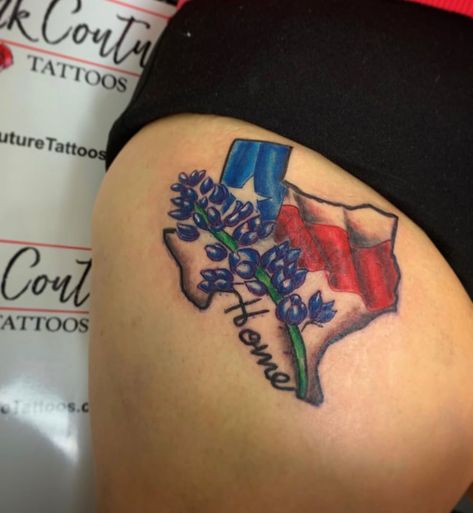 Texas Bluebonnets Art, Bluebonnet Tattoo, Texas Tattoo, State Tattoos, Thigh Tat, Matching Tats, Texas Tattoos, Petite Tattoos, Anchor Tattoo