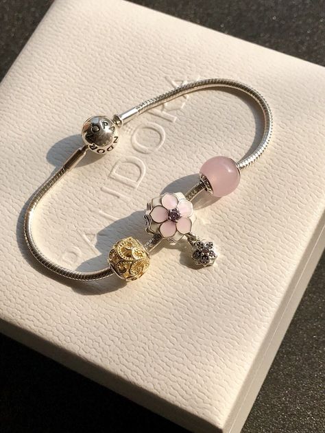 Pandora Bracelet Simple, Cute Pandora Bracelet Charms, Aesthetic Pandora Bracelet Ideas, Pandora Bracelet Ideas Simple, Aesthetic Pandora Charms, Aesthetic Pandora Charm Bracelet, Pandora Bracelet Ideas, Coquette Charm Bracelet, Pandora Bracelet Charms Ideas