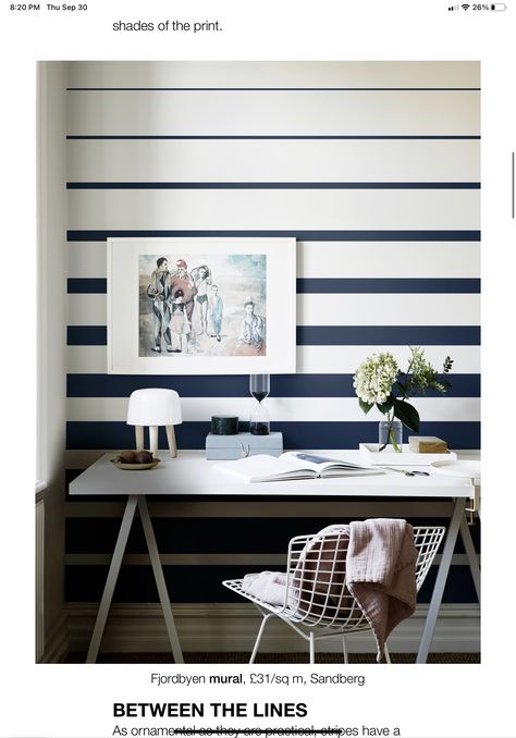 Striped Wallpaper Bedroom Ideas, Striped Wallpaper Bedroom, Wallpaper Bedroom Ideas, Stripe Wallpaper Bedroom, Painting Stripes On Walls, Sandberg Wallpaper, Office Wallpaper, Striped Walls, Wallpaper Tumblr