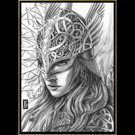 ArtStation - Valkyrie - traditional technique, Johnatan Correa Valkyrie Tattoos, Art Drawings Tattoo, Valkyrie Art, Vikings Art, Viking Drawings, Traditional Viking Tattoos, Dessin Game Of Thrones, Female Warrior Tattoo, Norse Mythology Tattoo