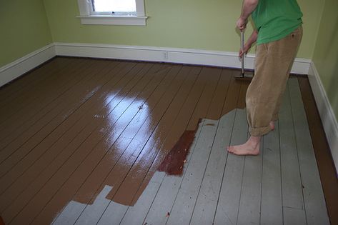 3283039442_70c727bbfa Best Concrete Paint, Painted Wooden Floors, Painted Hardwood Floors, Diy Wood Floors, Painted Wood Floors, Oil Paint On Wood, Creative Woodworking, Floor Paint, Stair Railing Design