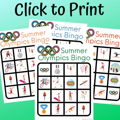 Summer Olympics Bingo Game Printable - Views From a Step Stool Olympic Bingo, Summer Olympics Activities, Olympic Idea, Kids Olympics, Olympic Crafts, Free Printable Bingo Cards, Camp Games, Free Bingo Cards, Olympics Activities