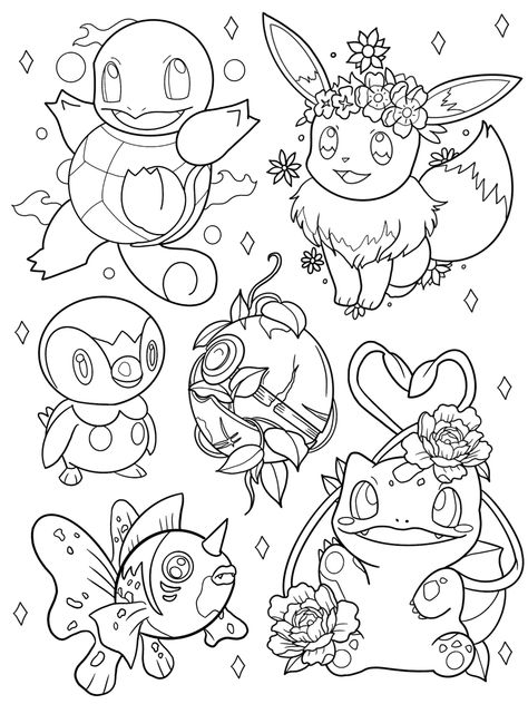 Pokemon To Print, Coloring Pages Tattoo Art, Pokemon Coloring Pages For Adults, Cute Pokemon Tattoo Design, Coloring Pages To Print Disney, Pokemon Line Drawing, Girly Pokemon Tattoo, Pokemon For Coloring, Pokemon Flash Sheet