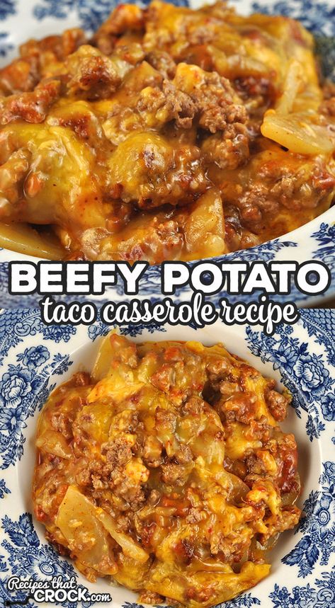 Beefy Potato Taco Casserole, Potato Taco Casserole, 3 Ingredient Chicken Recipes, Hashbrown Casserole Recipe, Hotdish Recipes, Meat Casserole, Potato Tacos, Mexican Casserole, Ground Beef Tacos