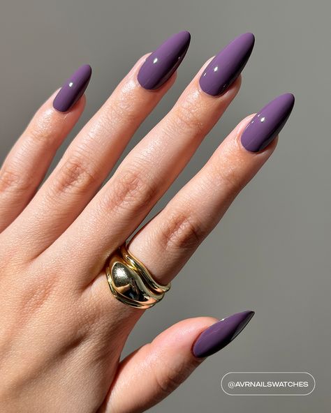 A purple haze polish with a creme finish. Brownish Purple Nails, Dark Lavender Nails, Lilac Nails Ideas, Eggplant Purple Nails, Ongles Violet Pastel, Purple Nails Fall, Purple Almond Acrylic Nails, Nail Ideas Purple, World Nails