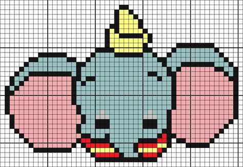 Dumbo Perler Beads, Modele Pixel Art Disney, Pixel Art Disney, Grille Pixel Art, Hama Beads Disney, Image Pixel Art, Dumbo Disney, Modele Pixel Art, Disney Cross Stitch Patterns