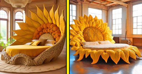 Sunflower Bed, Kids Bedroom Design, Design Aesthetics, King Size Mattress, Guest Rooms, Unusual Design, Bed Frame And Headboard, How To Make Bed, Bed Design