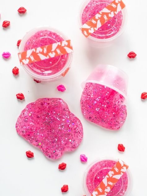 This Valentine's Day Slime is Better Than Giving Out Candy Candy Free Valentines, Borax Powder, Small Plastic Containers, Easy Slime Recipe, Quick Diy, Free Candy, Slime Recipe, Free Valentine, Diy Slime