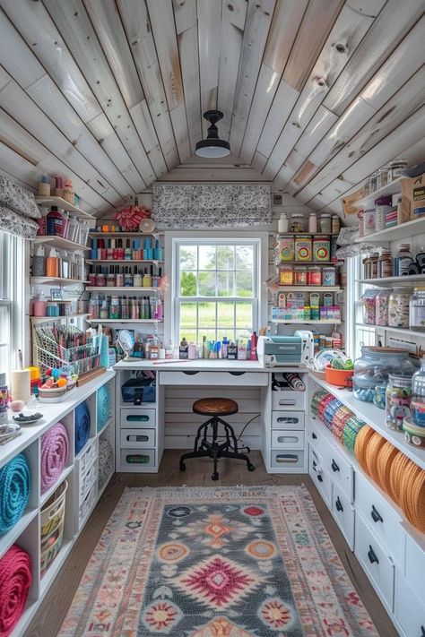 She Shed Interior Ideas, Shed Interior Ideas, She Shed Craft Room, Home Art Studios, She Shed Interior, Dream Art Room, She Shed Ideas, Studio At Home, Craft Shed