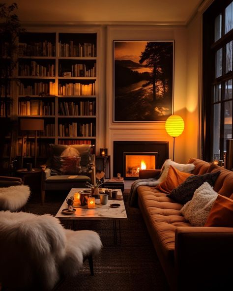 Luxury View, Moody Living Room, Deco Studio, Cosy Living, Home Library Design, Apartment Aesthetic, Apartment Inspiration, Cozy Room, Dream House Decor