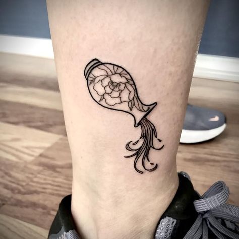 30+ Aquarius Tattoo Design Ideas to Accessorize Your Zodiac Sign - 100 Tattoos Aquarius Ankle Tattoo, Aquarius Flash Tattoo, Aquarius Vase Tattoo, Traditional Aquarius Tattoo, Aquarius Tattoo Designs, Aquarius Symbol Tattoo, Mermaid Tattoo Meaning, Aquarius Tattoos, Tattoos 2022