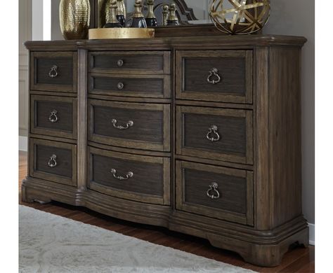 Valley Springs Brown and Beige 9 Drawer Dresser Nest Bedroom, Dark Nautical, Stained Dresser, Fine Furniture Design, Dresser Wood, Spring Bedroom, 8 Drawer Dresser, Bedroom Furniture Ideas, 7 Drawer Dresser