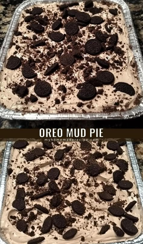 Oreo Mud Pie is the perfect no-bake dessert for Oreo lovers! This quick and simple recipe combines the richness of chocolate pudding, the lightness of Cool Whip, and the satisfying crunch of crushed Oreos. Oreo Cream Pie With Pudding, Pudding Mud Cups Dirt Cake, Cool Whip And Oreo Dessert, Dessert Recipes With Chocolate Pudding, Easy Desserts For Big Crowd, Chocolate Dirt Pie, Chocolate Pudding With Oreos, Oreo And Ice Cream Dessert, Dirt Recipe Oreo