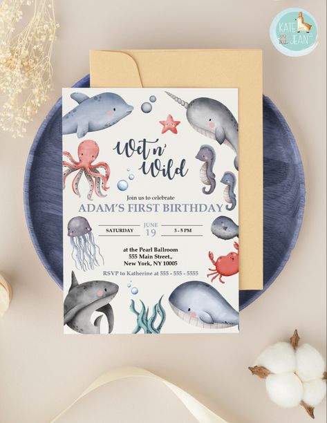 Ocean Party Invitations, Toddler Birthday Party Themes, Ocean Birthday Party, Nautical Themed Party, 1st Birthday Pictures, Ocean Birthday, Toddler Birthday Party, 1st Birthday Party Invitations, Nautical Birthday