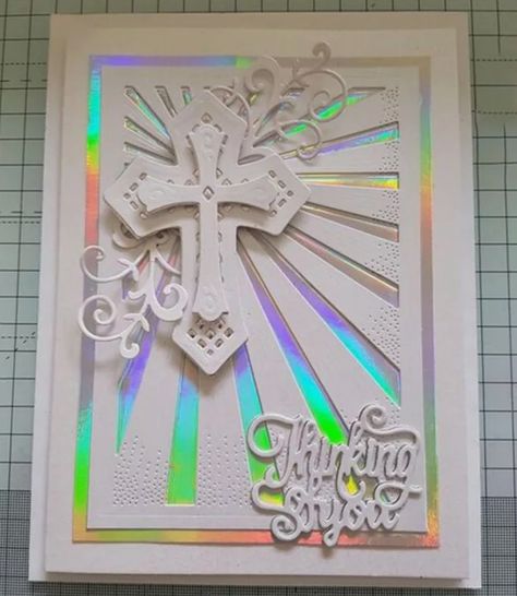 Christian Easter Cards Handmade, Sunburst Cards, First Communion Cards, Confirmation Cards, Easter Cards Handmade, Stamp Diy, Baptism Cards, Christian Cards, Spellbinders Cards