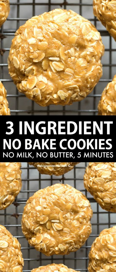 Cookies 3 Ingredients, No Bake Peanut Butter Cookies, Peanut Butter No Bake Cookies, 3 Ingredient Cookies, Healthy Oatmeal Cookies, Healthy Cookie, No Bake Peanut Butter, Peanut Butter No Bake, Peanut Butter Oatmeal Cookies