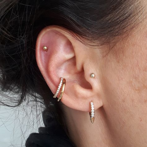 Three Ear Piercings, Curated Ear, Ear Parts, Multiple Ear Piercings, Huggie Earring, Tourmaline Earrings, Gold Ear Cuff, Silver Bullet, Silver Ear Cuff