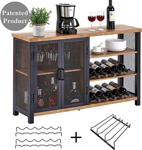 BON AUGURE Industrial Bar Cabinet for Liquor and Glasses, Rustic Wine Cabinet with Storage, Liquor Bar Buffet Sideboard with Wine Rack (47 Inch, Vintage Oak) : Amazon.ca: Home Rustic Bar Cabinet, Rustic Wine Cabinet, Industrial Coffee Bar, Sideboard With Wine Rack, Liquor Bar Cabinet, Liquor Cabinet Bar, Wine Rack Table, Bar For Home, Coffee Bar Cabinet