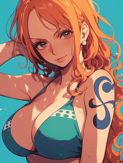 NAMI in swimsuit Straw Hats Fanart, One Piece Wallpaper Nami, Festa Jack Daniels, One Piece Wallpaper, Pirate Queen, One Piece Tattoos, The Pirate King, One Piece Nami, Nami One Piece