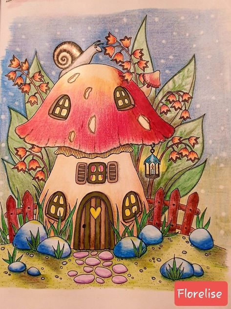 Storybook Art Easy, Fairy House Painting Canvas, Mushroom Fairy House Painting, Story Book Cottages, Mushroom Town Drawing, Mushroom Drawing House, Fairy Home Drawing, Fairy Garden Drawing Ideas, Mushroom Houses Drawings