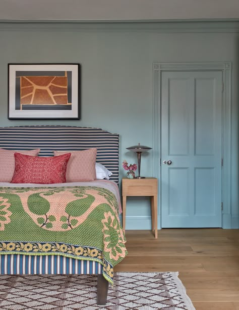 Kate Guinness fills a formerly minimalist Kensington house with joyful colour and pattern | House & Garden Scandi Maximalism, Kate Guinness, Sky Blue Paint, Scandi Japandi, Kensington House, Cottage Chairs, Childrens Bathroom, Room Vibes, Perfect Paint Color