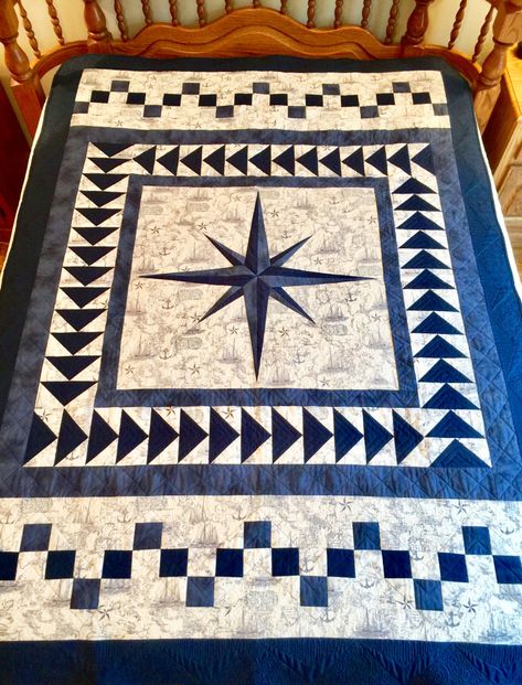 Mariners Star Quilt Pattern, Mariners Compass Quilt Pattern Free, Nautical Quilt Pattern, Mariners Compass Quilt Pattern, Compass Quilt Pattern, Bedroom Quilt Ideas, Anchor Quilt, Starry Night Quilt, Sailboat Quilt