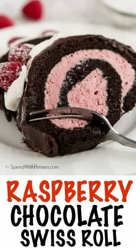 Valentines Dessert, Valentines Desserts, Chocolate Swiss Roll, Weight Watcher Desserts, Valentines Recipes Desserts, Roll Cakes, Baked Breads, Cake Roll Recipes, Raspberry Buttercream