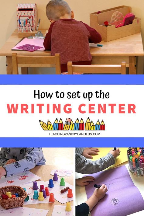 Preschool Writing Center Activities, Preschool Writing Center, Classroom Writing Center, Writing Center Preschool, Preschool Literacy Centers, Science Center Preschool, Preschool Classroom Setup, Writing Center Kindergarten, Learning Centers Preschool