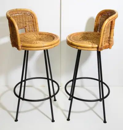 Unique Bar Stools, Wicker Bar Stools, Rattan Bar, Bucket Chairs, Rattan Stool, Rattan Bar Stools, Vintage Bar Stools, Furniture Design Chair, Designer Bar Stools