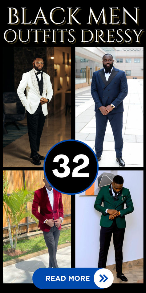 Discover 32 fashionable and versatile black men outfits that exude style and sophistication. From casual streetwear to sharp formal ensembles, these outfit ideas cater to various occasions and preferences. Elevate your wardrobe with these trendy and dapper looks designed to make a statement. #blackmenfashion #menswear #stylishoutfits #fashionformen #mensfashioninspiration Dinner Party Suits Men, Gala Men’s Outfit, Cocktail Dress Classy Evening Men, Dinner Outfit Ideas Men, Black Men’s Holiday Outfit, Black Men Wedding Attire Guest, Mens Gala Attire For Men, Winter Formal Outfits Men High School, Formal Christmas Party Outfit Men