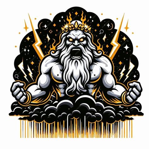 Premium Vector | A flat design of zeus with thunder and cloud Zeus Illustration, Lightning Cartoon, Mythology Illustration, Blue Lightning, Flat Design, Premium Vector, Graphic Resources, Blue, Quick Saves