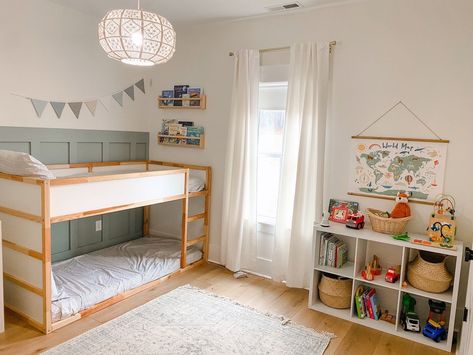 Big boy room Bunk Beds And Crib Shared Room, Bunk Bed Room Layouts, Toddler Brothers Room, Boy And Girl Kids Room, Toddler And Baby Shared Room, Sisters Shared Bedroom, Brothers Room, Girls Bunk Beds, Toddler Bunk Beds