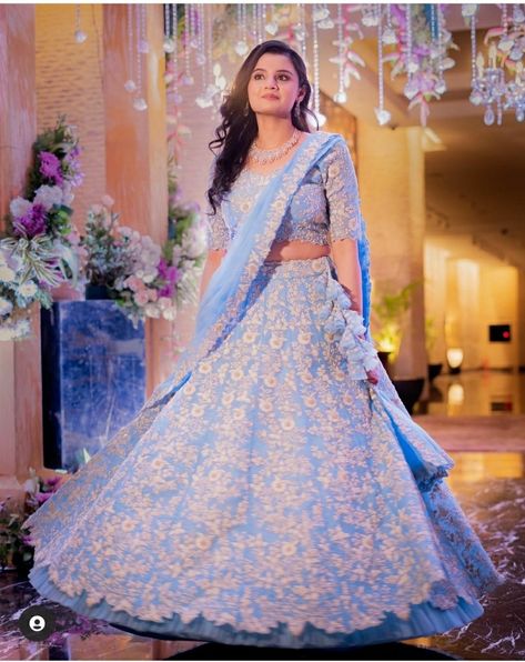 Sky Blue Gown Indian Wedding, Sky Blue Gown Indian, Bride Lehenga Indian, Lord Shanidev, Sky Blue Gown, Gown Indian Wedding, Engagement Dress For Bride Indian, Engagement Dress For Groom, Engagement Dress For Bride